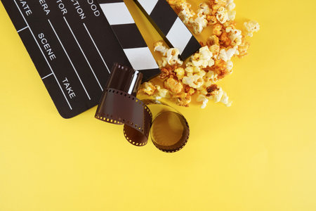 movie, cinema video concept. movie clapper board with copy space.の写真素材