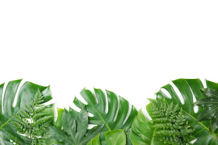 Fresh green palm leaves isolated on white background, summer plants objectの写真素材