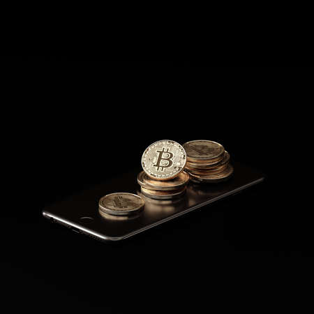 3D render bitcoin concept. New virtual money. Crypto currency.の写真素材