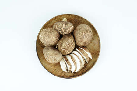 Fresh shiitake mushroom isolated,Dried mushrooms on white backgroundの写真素材