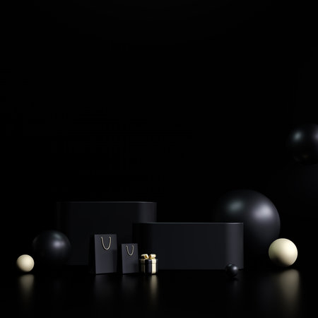 3d rendering Black friday sale background. banner,poster,podium on black background.の写真素材