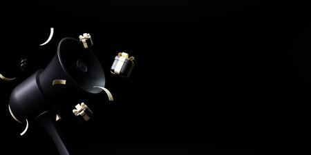 3d rendering Black friday sale background. banner,poster,podium on black background.の写真素材