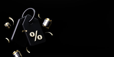 3d rendering Black friday sale background. banner,poster,podium on black background.の写真素材