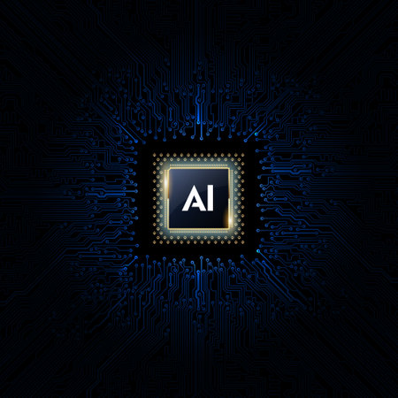 Artificial intelligence (AI) and machine learning concept. Electronic circuit board background. Vector illustrationのイラスト素材