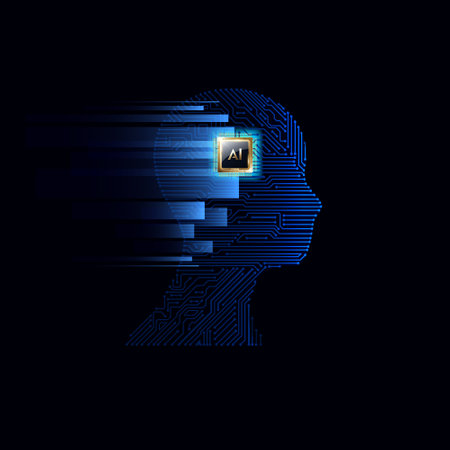 Artificial intelligence (AI) concept. Human head with circuit board. Vector illustration.のイラスト素材