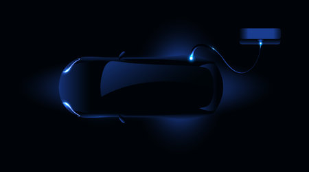 Electric car charging at the charging station. Electric vehicle concept. Vector illustration.のイラスト素材