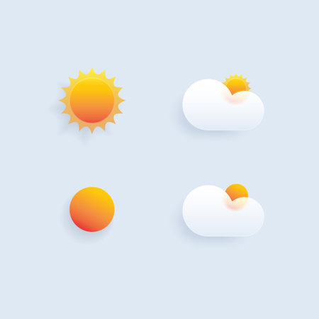 Set of different weather icons. Cloud, rain, moon, lightning, sonwflake. Vector illustrationのイラスト素材