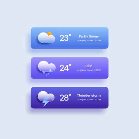 Set of different weather icons. Cloud, rain, moon, lightning, sonwflake. Vector illustrationのイラスト素材