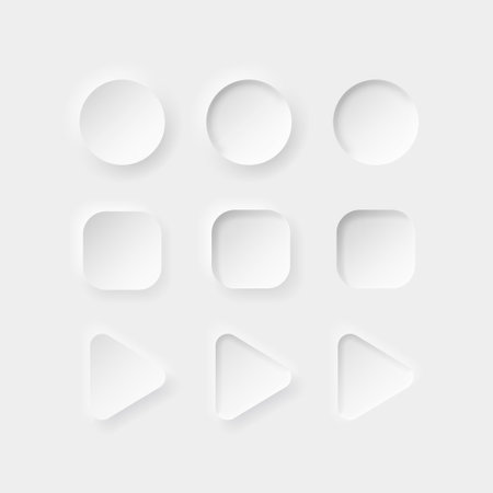 neumorphism style. Set of white buttons for web and mobile applications. Vector illustration.のイラスト素材