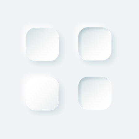 neumorphism style. Set of white blank square buttons on white background. Vector illustration.のイラスト素材