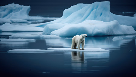 Generative AI technology. Pollution, polar bear at risk on melting ice.の素材