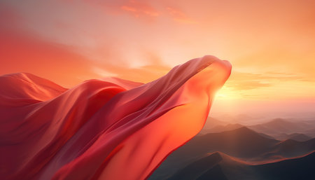 Generative AI technology.Cloth flying in the sky, the material of the soft clothの素材