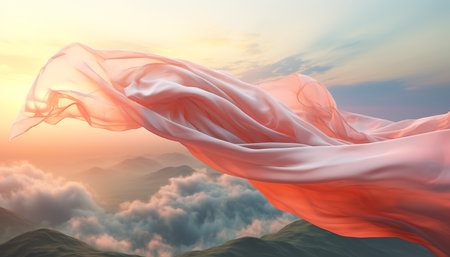 Generative AI technology.Cloth flying in the sky, the material of the soft clothの素材