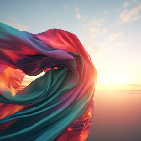 Generative AI technology.Cloth flying in the sky, the material of the soft clothの素材