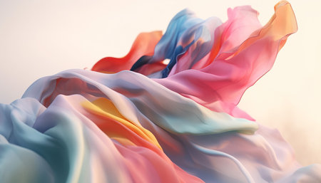 Generative AI technology.Cloth flying in the sky, the material of the soft clothの素材