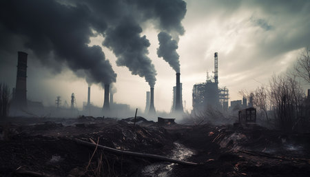 Generative AI technology.Environmental pollution, industrialization, greenhouse gas emissionsの素材