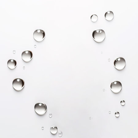 Water drops on a white background. Copy space for your text.の素材