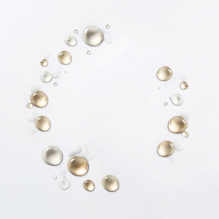 Shiny gold and white pearls on white background. 3D renderingの素材