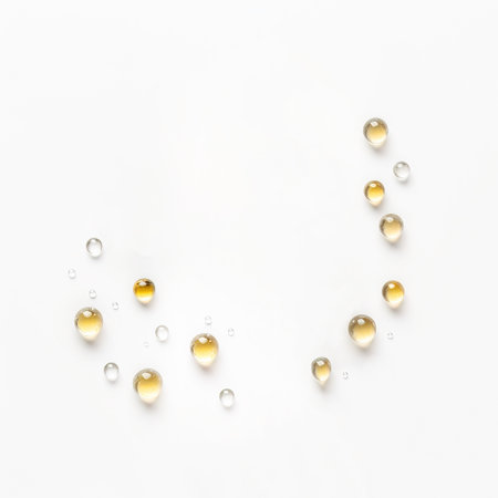 Letter U made of water drops on white background. Flat lay, top view.の素材