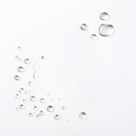 Drops of water on a white background. Shallow depth of field.の素材