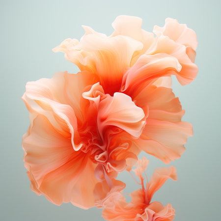 abstract background with orange and pink iris flowers. 3d illustrationの素材