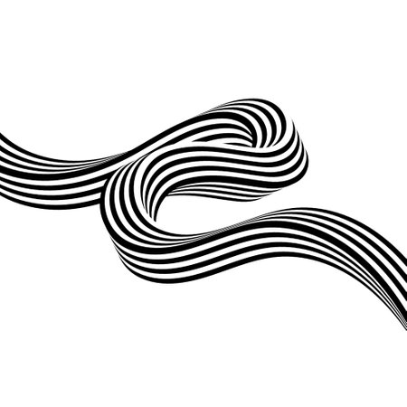 Abstract wavy element. Black and white stripes. Vector illustration.のイラスト素材