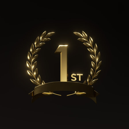 1st anniversary logo with laurel wreath. 3D renderingの写真素材