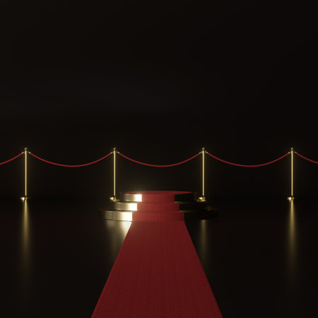 Red carpet on a black background. 3d rendering, 3d illustration.の写真素材