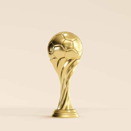 Golden soccer cup isolated on a white background. 3D rendering.の写真素材