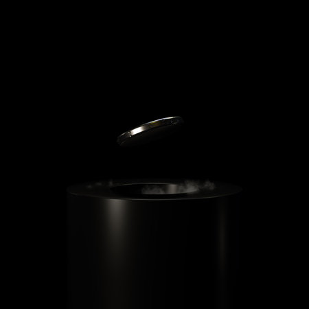 3d render levitating neodymium magnet. A levitating magnet over a superconductor filled with liquid nitrogenの写真素材