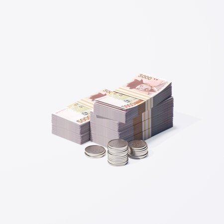 Currency of Korea, bundle of different types of paper currency. Korean money, won