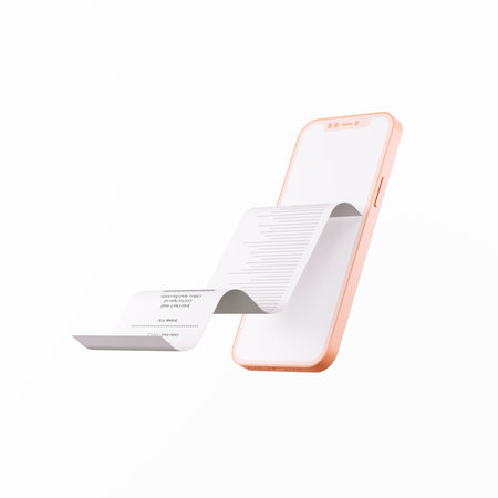 Mobile phone with blank receipt on a white background. 3d renderingの写真素材