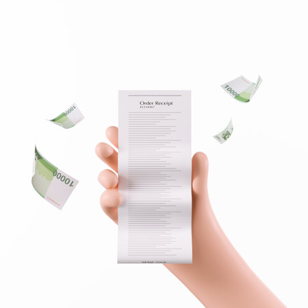 Realistic vector illustration of a hand holding a receipt with money.の写真素材