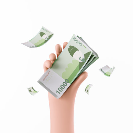 Hand with money. 3d illustration isolated on a white background.の写真素材
