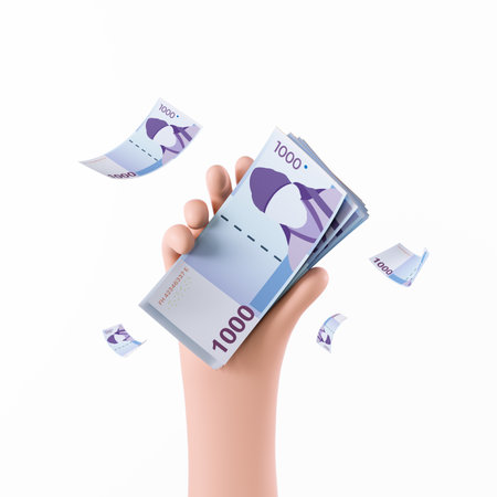 Hand with money isolated on a white background. 3d rendering.の写真素材