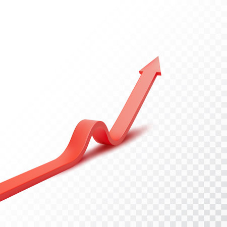 Realistic 3d Detailed Red Arrow on transparent background. Vector illustration for your graphic design. Eps 10のイラスト素材