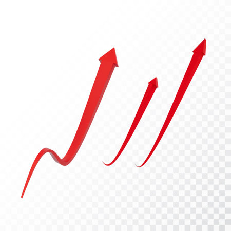 Realistic 3d Detailed Red Arrow on transparent background. Vector illustration for your graphic design. Eps 10のイラスト素材