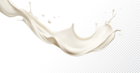 Milk splash isolated on transparent background. Realistic vector illustration.のイラスト素材