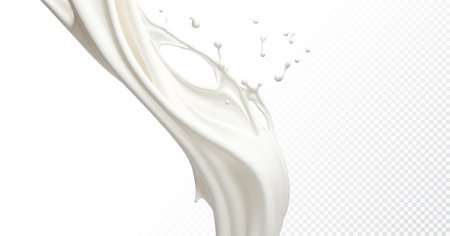 Milk splash isolated on transparent background. Realistic vector illustration.のイラスト素材