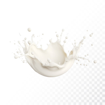 Milk splash isolated on transparent background. Realistic vector illustration.のイラスト素材