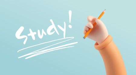 hand writing strategy word with pencil on blue background. vector illustration.のイラスト素材