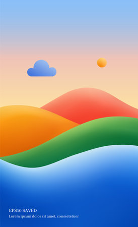 Landscape with mountains and sun. Vector illustration. Eps 10.のイラスト素材