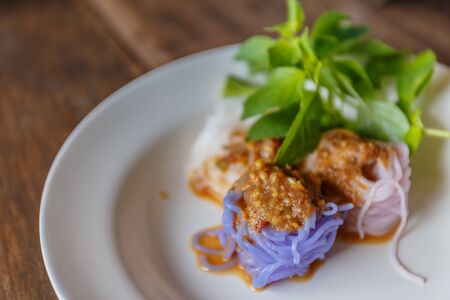 Thai vermicelli eaten with curry, Thai Foodの写真素材
