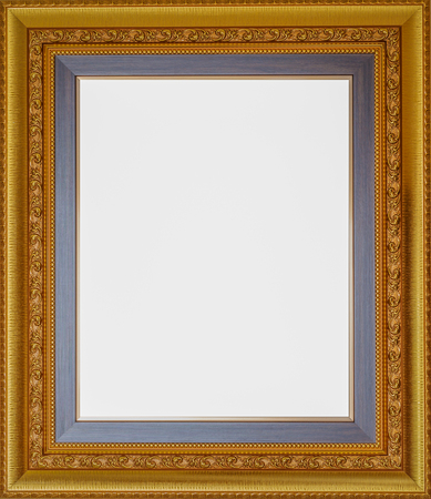 Antique look gold color picture frame isolated on white.の写真素材
