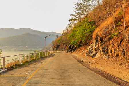 Long road on Srinakarin dam in Kanchanaburi province , Thailandの写真素材