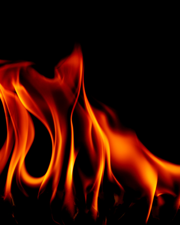 Fire flames on black backgroundの写真素材