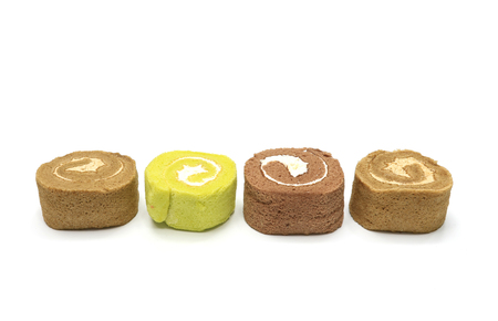 Roll chiffon cake on the white backgroundの写真素材