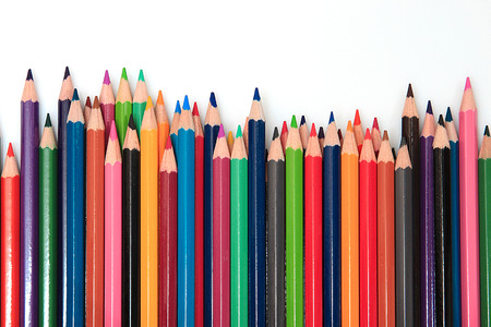 multi color pencils on white backgroundの写真素材
