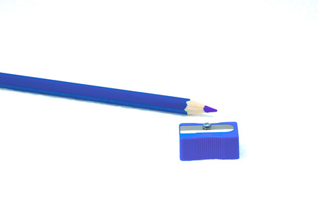 A Blue pencil and blue pencil on white background It is white foam.の写真素材