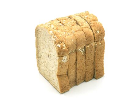Whole wheat grain bread Stacked on white background, isolated, top viewの写真素材